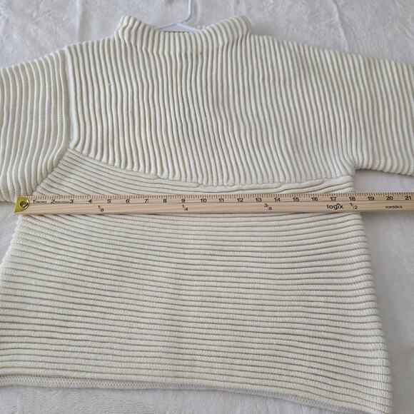 NWT Women's Cream Ribbed Sweater Wool Blend Mock Neck M Minimalist Cozy Neutral - Picture 7 of 8